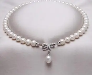 Nové prírodné biele sladkovodné perly AA náhrdelník takmer kruhový 8-9 mm 19inches