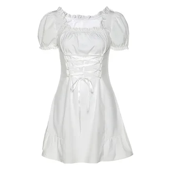 Móda elegantné luk biela sučka mini šaty letné party, narodeniny, sviatok roztomilý sexy francúzsky romantický hodvábne šaty žena 2021