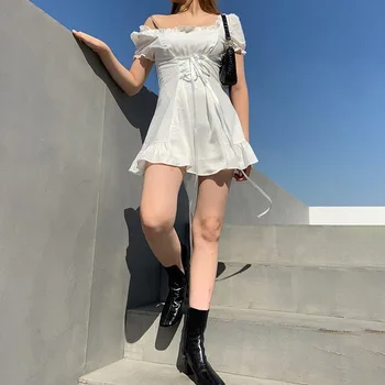 Móda elegantné luk biela sučka mini šaty letné party, narodeniny, sviatok roztomilý sexy francúzsky romantický hodvábne šaty žena 2021