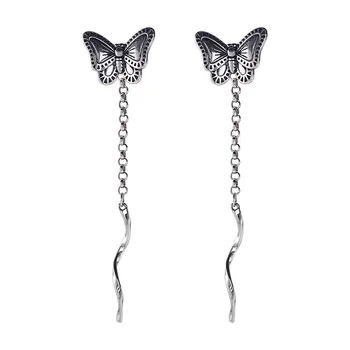 Vintage 925 sterling silver motýľ drop náušnice pre ženy, darčeky, nové retro strapec ucho line visieť earings jemné šperky