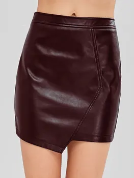 VESTLINDA Sexy Čierne Krátke Sukne Ženy Vysoký pás PU Kožené Mini Sukne Dámske Vintage Retro Úrad Bežné Sukne