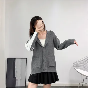 Nový kórejský štýl, šitie top, pletené s kapucňou sveter, bundu štýl ženy móda začiatku jesene roku 2020