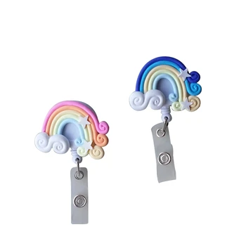 1pc Roztomilý Kreslený Lízatko Rainbow Zdvíhateľnej Odznak Cievky Karty Klip ID Odznak Roztomilý Malý Tag Vytiahnuť Kľúč Meno Držiteľa Karty