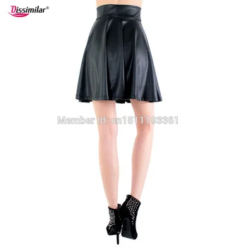 Doprava zadarmo nový vysoký pás faux kožené korčuliarov svetlice sukne bežné mini sukne koleno dĺžke solid farba čierna sukňa S/M/L/XL