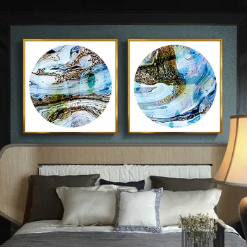 Farebné Geometrické Abstraktné Modrý Štvorec Na Šírku Rieky, Jazera Plátno Na Maľovanie Na Stenu Obraz A Plagát Obývacej Miestnosti Dekorácie