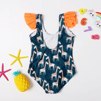 Oddler Baby Dievčatá Plavky Deti Jeden Kus Cartoon Jeleň Tlač Prehrabať S Spp Plaviek Bikiny Roztomilý Kúpanie Plavky 2021