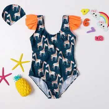 Oddler Baby Dievčatá Plavky Deti Jeden Kus Cartoon Jeleň Tlač Prehrabať S Spp Plaviek Bikiny Roztomilý Kúpanie Plavky 2021