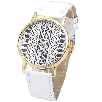 Gnova Platinum Minimalistický Ženy Sledovať PU Kožené hodinky Vintage Módy hodiny Etnických Aztec Biela Čierna Ženeve štýl femme