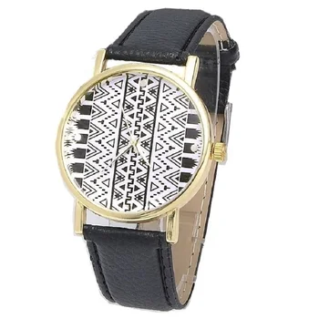 Gnova Platinum Minimalistický Ženy Sledovať PU Kožené hodinky Vintage Módy hodiny Etnických Aztec Biela Čierna Ženeve štýl femme