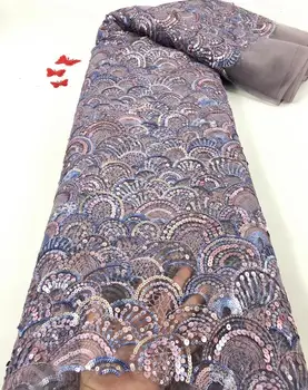 Vysoká Kvalita Afriky Flitrami Čipky Textílie nigérijský Svadobné Party Šaty Žien francúzskej čipky a Tylu Flitrami 5 metrov ML8623