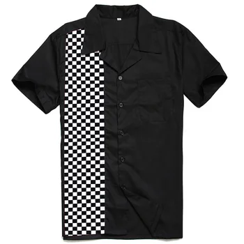 Camiseta Retro Hombre Black Mozaiky Kockované Šaty, Košele Tlačidlo-Dole Blúzku Mužov Krátky Rukáv S Kockovaná pánske Košele Dizajnér