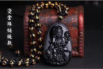 Prírodné Obsidian Samantabhadra Zverokruhu Had Náhrdelník Prívesok Prívesok Guardian Pani muž natal Buddha