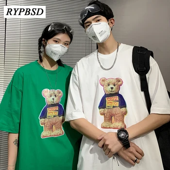 Komiksu, Anime T shirt Mužov Lete Medveď Tlač kórejskej Ženy Muži Nadrozmerná T shirt Hip Hop Dizajnér Krátky Rukáv Streetwear T tričko