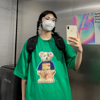 Komiksu, Anime T shirt Mužov Lete Medveď Tlač kórejskej Ženy Muži Nadrozmerná T shirt Hip Hop Dizajnér Krátky Rukáv Streetwear T tričko