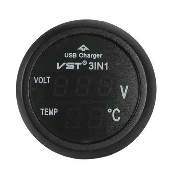 3 v 1 LED USB Nabíjačka do Auta Voltmeter Teplomer Auto Battery Monitor LCD Digitálny Duálny Displej 12V/24V Digitálny Merač Monitor
