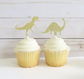Lesk zlata Dinosaura deti narodeniny cupcake mulčovače, krst, Krstiny party dekorácie prstencového potravín tipov