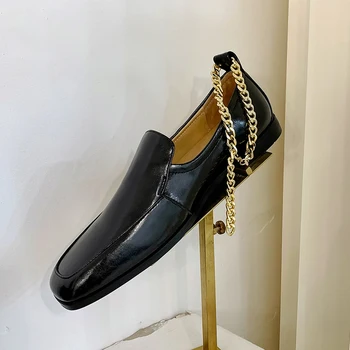 Dámske originálne kožené členok popruh bytov mokasíny reťazca dekorácie bežné balerínky kolo prst vysokej kvality sfot pohodlie obuv