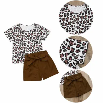 Batoľa Dievča Oblečenie 2019 Lete Novorodenca Dievča, Krátky Rukáv Leopard Top T-tričko+Krátke Nohavice, 2 ks Oblečenie Oblečenie Sady