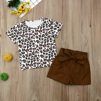 Batoľa Dievča Oblečenie 2019 Lete Novorodenca Dievča, Krátky Rukáv Leopard Top T-tričko+Krátke Nohavice, 2 ks Oblečenie Oblečenie Sady
