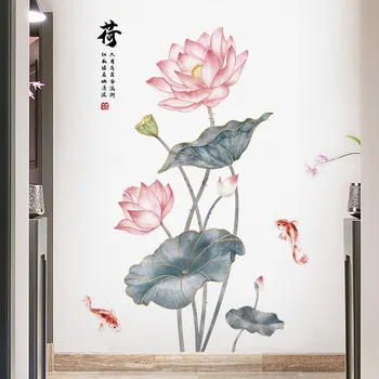 Lotus Leaf Čínsky Štýl, Samolepky Na Stenu Spálne Štúdia Obývacia Izba Pozadí Stenu Chodby, Verandy Kreatívne Nástenné Domova