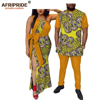 Afripride Africkej Tlače Textílie Pár Oblečenie Vyrobené na Mieru pánske Oblek Nohavice+Členok Dĺžka Ženy Šaty A18C003