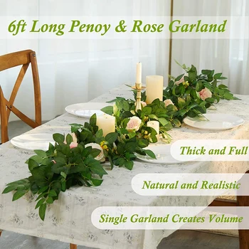 Umelá Kvetina, Eukalyptu Garland s Šampanské Lily, 6 Falošné Hodváb Viniča Dekorácie Visí na Svadobný Stôl Dekor