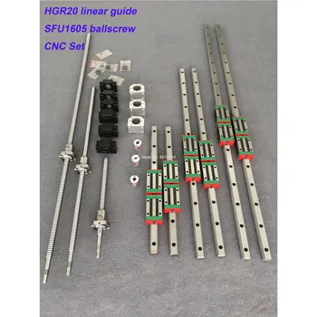HGR20 Lineárne vodiacej koľajnice nastaviť HGR20 - 400/860/1240mm + SFU1605 - 350/800/1120/1120mm ballscrew + BK12 BF12 CNC časti