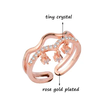 SINLEERY Koruny Dve Vrstvy Vody Vlna Nastaviteľné Ženy Krúžky Rose Gold Color Drobné Crystal Vložkou Snubné Prstene, Šperky JZ520 SSP