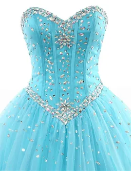 Vestidos Teplé Svetlo Modrá Quinceanera Šaty 2020 Plesové Šaty, Sweet 16 Šaty Korálkové Kryštály Vestidos De 15 Anos Debutante Šaty