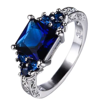 Blue/Pink/Peridot Kameň CZ Prstene pre Ženy, Dievča, Snubné prstene Biele Zlato Plné Farebné Zirkón Krúžok Módne Šperky