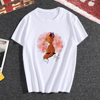 Dámske tričko v Lete Kawaii Fox Vytlačené T Shirt Lumbálna Roztomilý Top Žena T-shirts Módne Sezónny Harajuku Bielej Tlače Top Lady