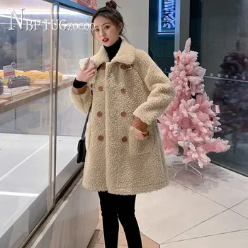 Imitácie Jahňacej Vlny Ženy Kabát 2020 Jeseň Zima Nový Kórejský Voľné Slim Jednoduchá Zápas Ženskej Coats