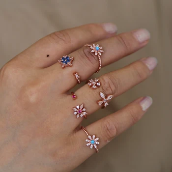 Kórejský štýl, módne kvety krúžok lesklé purple stone prst šperky jemné nastaviteľné otvoriť krúžok pre krásne dievčatá roztomilý dary