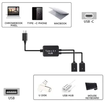 Typ C OTG USB 3.1 Mužov Dual 2.0 Female OTG Poplatok 2 Port HUB Kábel Y Splitter