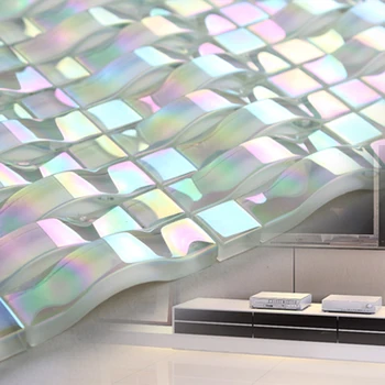 3D Interiéru Iskrička Krištáľové Sklenené mozaiky kuchyňa backsplash steny dlaždice Klenuté Pearl White Light Sklenené Mozaikové Dlaždice Stenu
