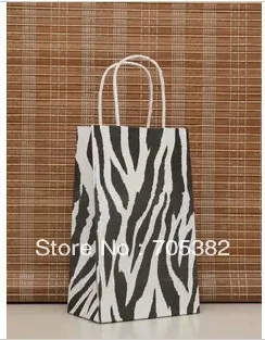 21X13X8cm Módne darčekové papierové tašky Kraft balenie vrece Zebra tlač funkčné denné package zakka(SS-1537)