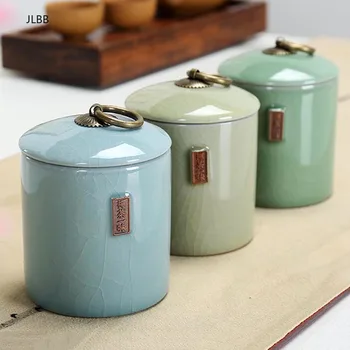 3 Farby Čaj Box Keramiky Jar Long Jing Čaj Skladovanie Vzduchotesnej Nádoby Na Kávu Organizátor Skladovacích Nádrží Kuchyňa Potravín Kontajner S Vekom
