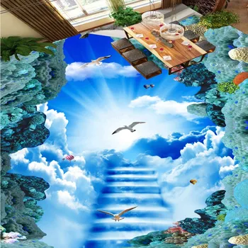 Doprava zadarmo vlastný Cloud rebrík mraky na oblohe 3D podlahy, maľovanie samolepiace pribrala nepremokavé lobby podlahy tapety nástenná maľba