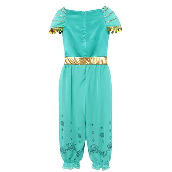Jasmine Aladdin 2019 Princezná Šaty Dievčatá Čipky Sequined Zelená Lístkového Krátke Rukávy Arabskom Onesies Deti Zdobiť Strany Kostýmy