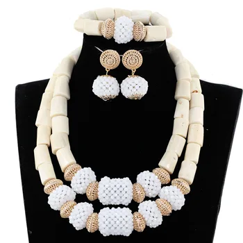 Klasické biele koralov a krištáľovo korálky šperky set nigérijský svadobné afriky korálky šperky set Doprava Zadarmo JB079