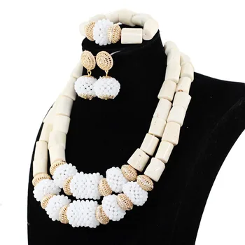 Klasické biele koralov a krištáľovo korálky šperky set nigérijský svadobné afriky korálky šperky set Doprava Zadarmo JB079