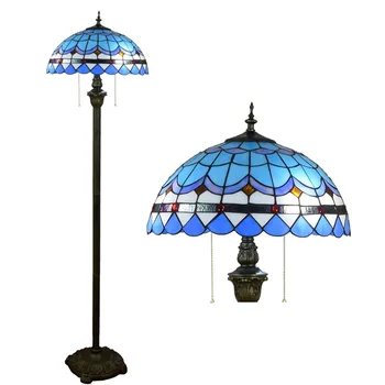 16inch Tiffany modré Stredozemné vitráže poschodí žiarovka E27 110-240V pre Domáce Salón Jedáleň, Izba, stojaca lampa