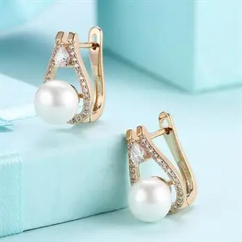 K zlaté náušnice zirkón drop-tvarované pearl vykladané romantické náušnice žien champagne gold KZCE108-E stud náušnice
