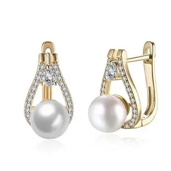 K zlaté náušnice zirkón drop-tvarované pearl vykladané romantické náušnice žien champagne gold KZCE108-E stud náušnice