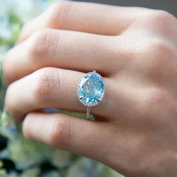 Vynikajúce Jednoduché Oválne Modré Crystal snubný Prsteň Klasické Zapojenie Šperky Koktail Žien Krúžok Výročie Šperky Darček