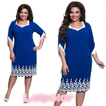 Ženy Šaty Plus Veľkosť Šaty Nové Čipky Patchwork Veľké Veľkosti Módne Šaty Úrad Práce Šaty Modrá Vestidos L-6XL