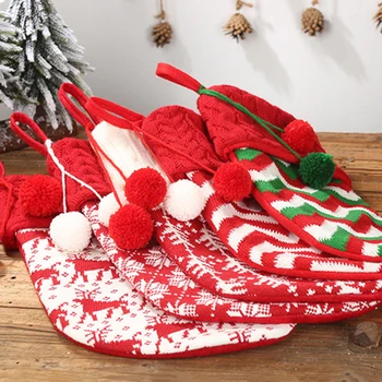 Vianočné Pančuchy Vlnené Ponožky Červené A Biele Elk Darčeková Taška Šperky Pletenie Vianočné Pletené Vianočná Pančucha Stromu Visí