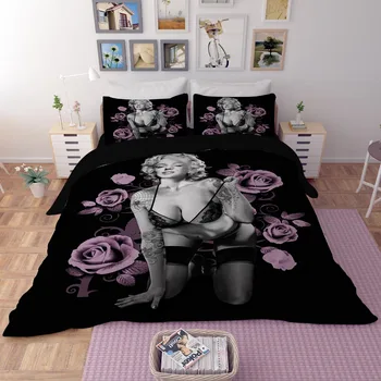 3D Lebky Marilyn Monroe posteľná bielizeň Nastaviť Halley Motocykel Perinu Nastaviť obliečka na Vankúš Elegantné Rose Krásy Kiss NÁS UK Kráľ, Kráľovná Full
