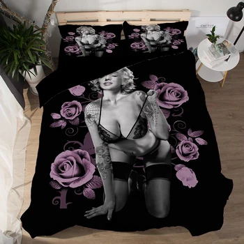 3D Lebky Marilyn Monroe posteľná bielizeň Nastaviť Halley Motocykel Perinu Nastaviť obliečka na Vankúš Elegantné Rose Krásy Kiss NÁS UK Kráľ, Kráľovná Full