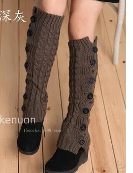 60pairs/veľa fedex rýchlo žena zimné bežné pletenie leg warmer pevné tlačidlo topánky dlhé ponožky lady leg warmer